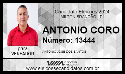 Candidato ANTONIO CORO 2024 - MILTON BRANDÃO - Eleições