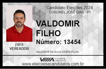 Candidato VALDOMIR FILHO 2024 - CORONEL JOSÉ DIAS - Eleições