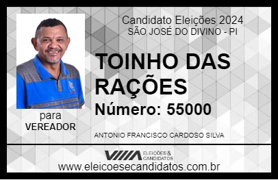 Candidato TOINHO DAS RAÇÕES 2024 - SÃO JOSÉ DO DIVINO - Eleições