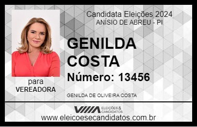 Candidato GENILDA COSTA 2024 - ANÍSIO DE ABREU - Eleições