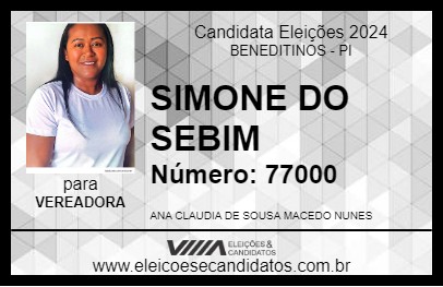 Candidato SIMONE DO SEBIM 2024 - BENEDITINOS - Eleições