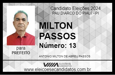 Candidato MILTON PASSOS 2024 - PAU D\ARCO DO PIAUÍ - Eleições