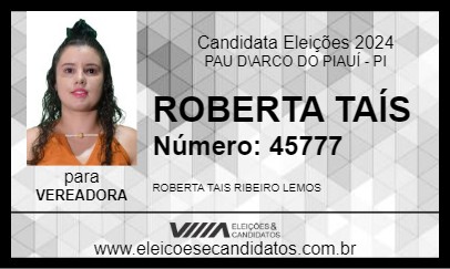 Candidato ROBERTA TAÍS 2024 - PAU D\ARCO DO PIAUÍ - Eleições