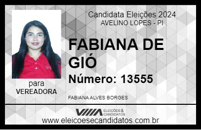 Candidato FABIANA DE GIÓ 2024 - AVELINO LOPES - Eleições