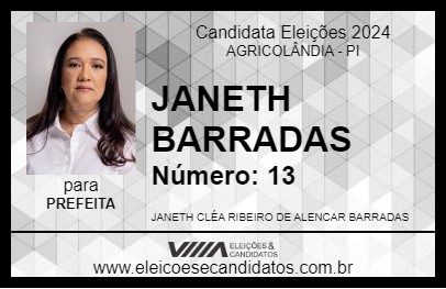 Candidato JANETH BARRADAS 2024 - AGRICOLÂNDIA - Eleições