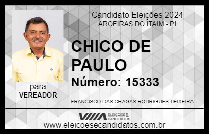 Candidato CHICO DE PAULO 2024 - AROEIRAS DO ITAIM - Eleições