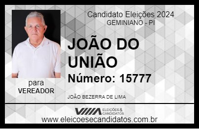 Candidato JOÃO DO UNIÃO 2024 - GEMINIANO - Eleições