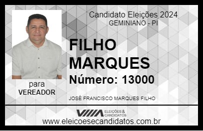 Candidato FILHO MARQUES 2024 - GEMINIANO - Eleições