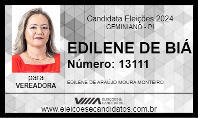 Candidato EDILENE DE BIÁ 2024 - GEMINIANO - Eleições