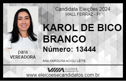 Candidato KAROL DE BICO BRANCO 2024 - WALL FERRAZ - Eleições