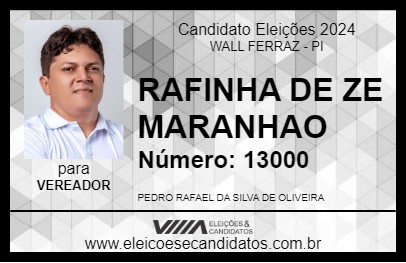 Candidato RAFINHA DE ZE MARANHAO 2024 - WALL FERRAZ - Eleições