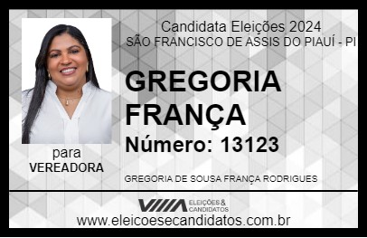 Candidato GREGORIA FRANÇA 2024 - SÃO FRANCISCO DE ASSIS DO PIAUÍ - Eleições