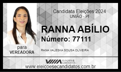 Candidato RANNA ABÍLIO 2024 - UNIÃO - Eleições