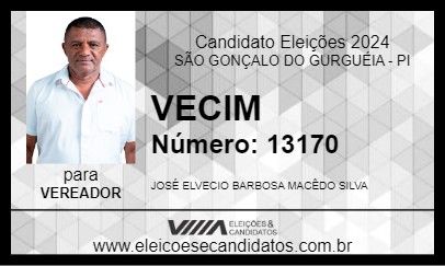 Candidato VECIM 2024 - SÃO GONÇALO DO GURGUÉIA - Eleições