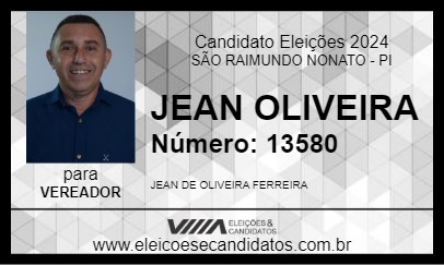 Candidato JEAN OLIVEIRA 2024 - SÃO RAIMUNDO NONATO - Eleições