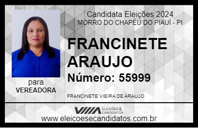 Candidato FRANCINETE ARAUJO 2024 - MORRO DO CHAPÉU DO PIAUÍ - Eleições