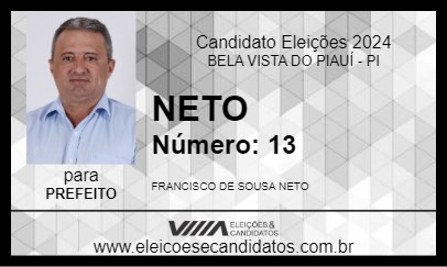 Candidato NETO 2024 - BELA VISTA DO PIAUÍ - Eleições