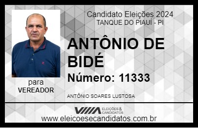 Candidato ANTÔNIO DE BIDÉ 2024 - TANQUE DO PIAUÍ - Eleições