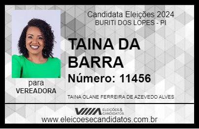 Candidato TAINA DA BARRA 2024 - BURITI DOS LOPES - Eleições