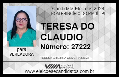 Candidato TERESA DO CLAUDIO 2024 - BOM PRINCÍPIO DO PIAUÍ - Eleições