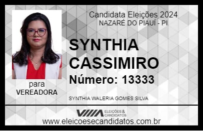 Candidato SYNTHIA CASSIMIRO 2024 - NAZARÉ DO PIAUÍ - Eleições