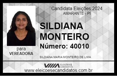 Candidato SILDIANA MONTEIRO 2024 - AMARANTE - Eleições