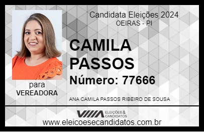 Candidato CAMILA PASSOS 2024 - OEIRAS - Eleições