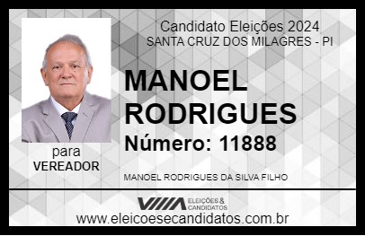 Candidato MANOEL RODRIGUES  2024 - SANTA CRUZ DOS MILAGRES - Eleições