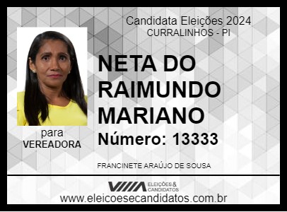 Candidato NETA DO RAIMUNDO MARIANO 2024 - CURRALINHOS - Eleições