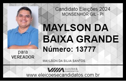 Candidato MAYLSON DA BAIXA GRANDE 2024 - MONSENHOR GIL - Eleições