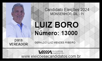 Candidato LUIZ BORO 2024 - MONSENHOR GIL - Eleições