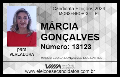 Candidato MÁRCIA GONÇALVES 2024 - MONSENHOR GIL - Eleições