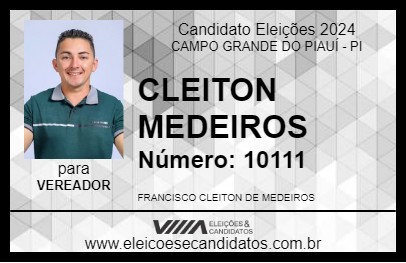 Candidato CLEITON MEDEIROS 2024 - CAMPO GRANDE DO PIAUÍ - Eleições