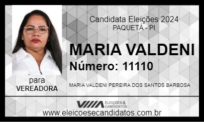 Candidato MARIA VALDENI 2024 - PAQUETÁ - Eleições