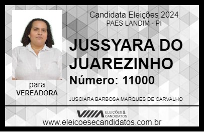 Candidato JUSSYARA DO JUAREZINHO 2024 - PAES LANDIM - Eleições