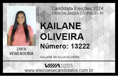 Candidato KAILANE OLIVEIRA 2024 - CRISTALÂNDIA DO PIAUÍ - Eleições