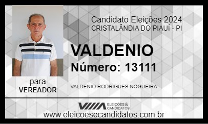 Candidato VALDENIO 2024 - CRISTALÂNDIA DO PIAUÍ - Eleições