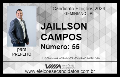 Candidato JAILLSON CAMPOS 2024 - GEMINIANO - Eleições