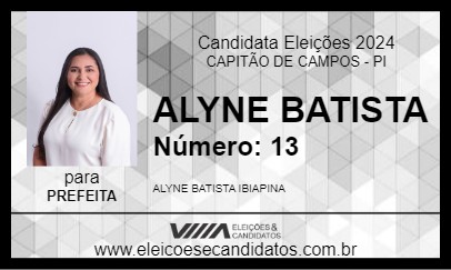 Candidato ALYNE BATISTA 2024 - CAPITÃO DE CAMPOS - Eleições