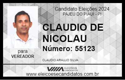 Candidato CLAUDIO DE NICOLAU 2024 - PAJEÚ DO PIAUÍ - Eleições