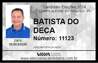 Candidato BATISTA DO DECA 2024 - CAMPO ALEGRE DO FIDALGO - Eleições