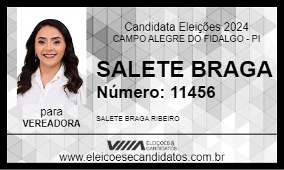 Candidato SALETE BRAGA 2024 - CAMPO ALEGRE DO FIDALGO - Eleições