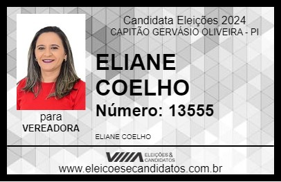 Candidato ELIANE COELHO 2024 - CAPITÃO GERVÁSIO OLIVEIRA - Eleições