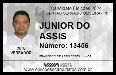 Candidato JUNIOR DO ASSIS 2024 - CAPITÃO GERVÁSIO OLIVEIRA - Eleições