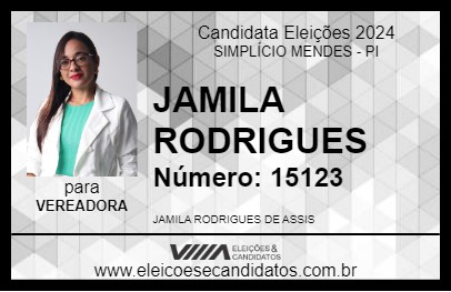 Candidato JAMILA RODRIGUES 2024 - SIMPLÍCIO MENDES - Eleições