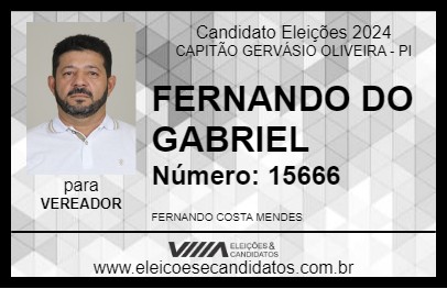 Candidato FERNANDO DO GABRIEL 2024 - CAPITÃO GERVÁSIO OLIVEIRA - Eleições