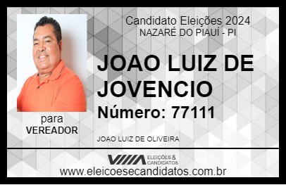 Candidato JOAO LUIZ DE JOVENCIO 2024 - NAZARÉ DO PIAUÍ - Eleições