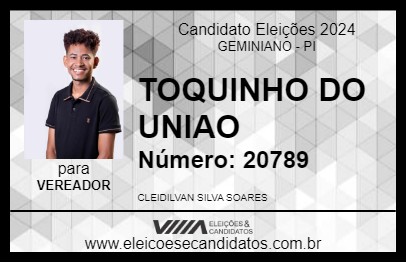 Candidato TOQUINHO DO UNIAO 2024 - GEMINIANO - Eleições