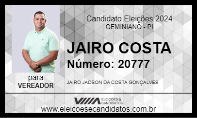 Candidato JAIRO COSTA 2024 - GEMINIANO - Eleições