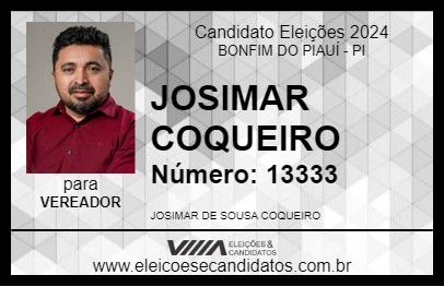 Candidato JOSIMAR COQUEIRO 2024 - BONFIM DO PIAUÍ - Eleições